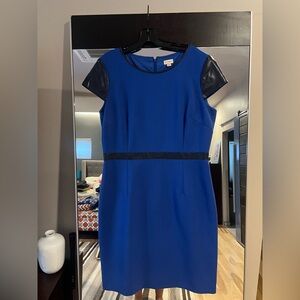 Daniel Cremieux Royal Blue Mini Dress with dark navy blue faux leather Accents